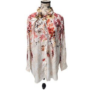 Cleo Petites Women’s Floral Button-Up Blouse Size L | Long Sleeve Lightweight